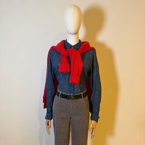 Eddie Bauer Floral Print Blue Cotton TL Button-Down Shirt